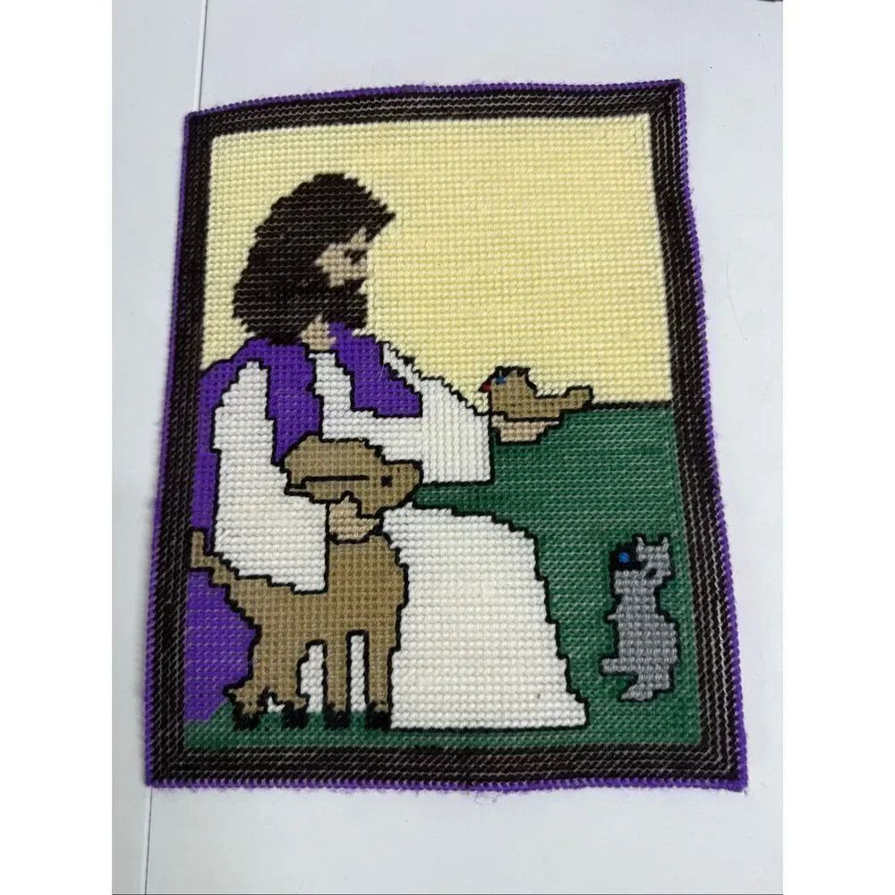 Peaceful Friends/Lamb of God Plastic Canvas Handmade Needlework 12” x 10”